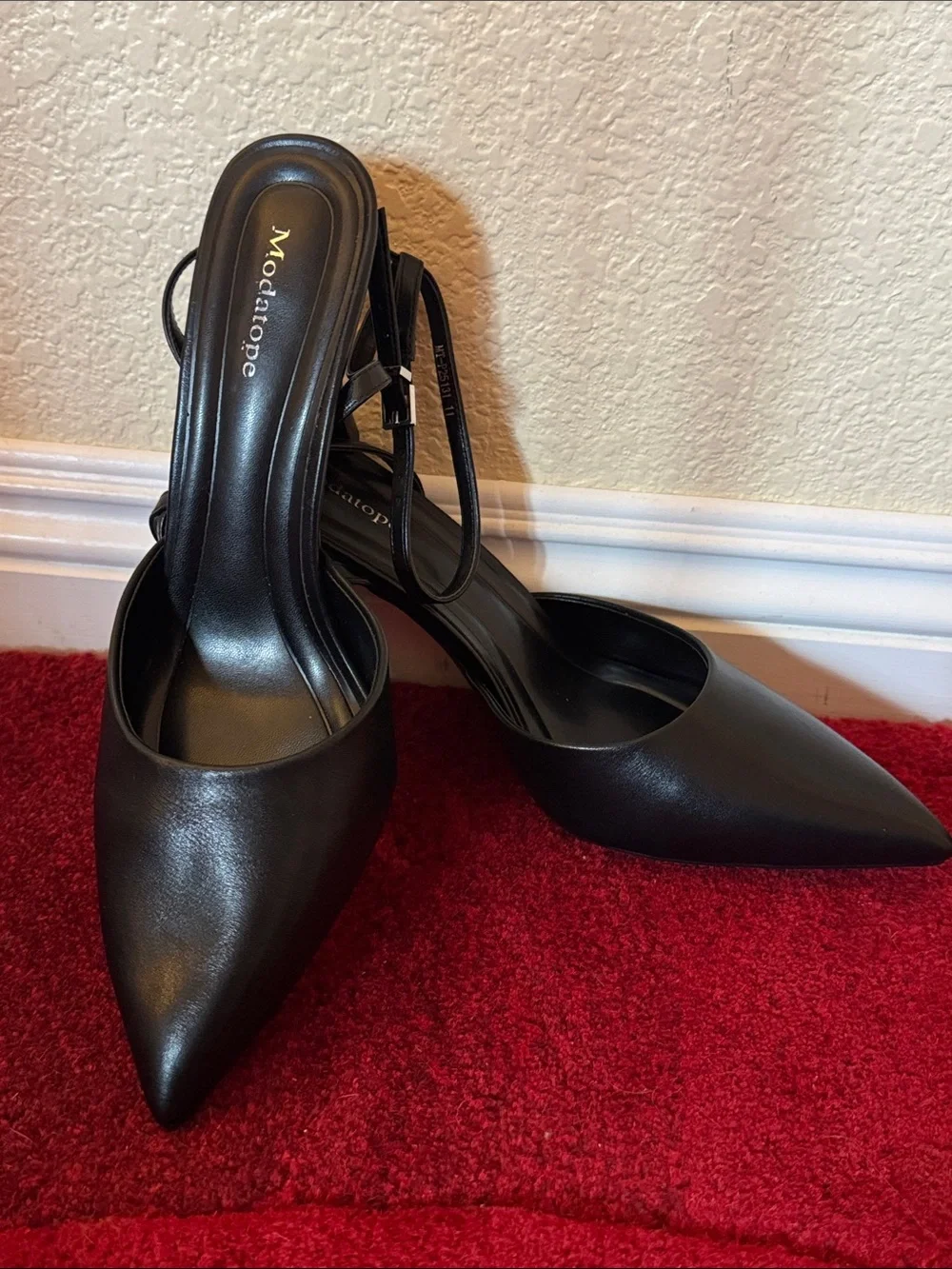 Black Pointed-Toe Slingback Stiletto Heels